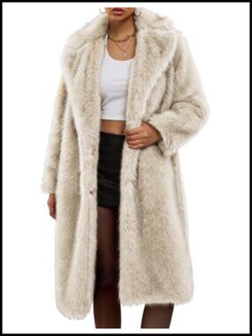 Faux Fur Long Winter Coat Knee Length Button Overcoat
